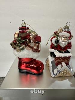 4 Blown Glass Santa Nutcracker Sleigh Reindeer Large Ornaments Valerie Parr Hill