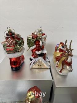 4 Blown Glass Santa Nutcracker Sleigh Reindeer Large Ornaments Valerie Parr Hill