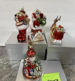 4 Blown Glass Santa Nutcracker Sleigh Reindeer Large Ornaments Valerie Parr Hill