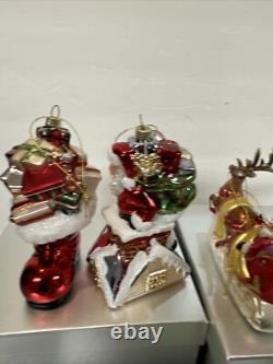 4 Blown Glass Santa Nutcracker Sleigh Reindeer Large Ornaments Valerie Parr Hill