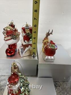 4 Blown Glass Santa Nutcracker Sleigh Reindeer Large Ornaments Valerie Parr Hill