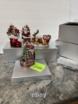 4 Blown Glass Santa Nutcracker Sleigh Reindeer Large Ornaments Valerie Parr Hill