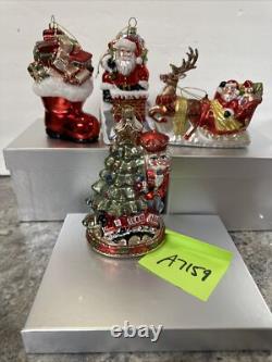 4 Blown Glass Santa Nutcracker Sleigh Reindeer Large Ornaments Valerie Parr Hill