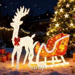 4 FT Lighted Christmas Reindeer & Santa Sleigh Set, Family Outdoor Indoor