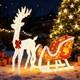 4 Ft Lighted Christmas Reindeer & Santa Sleigh Set, Family Outdoor Indoor
