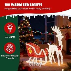 4 FT Lighted Christmas Reindeer & Santa Sleigh Set, Family Outdoor Indoor