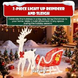 4 FT Lighted Christmas Reindeer & Santa Sleigh Set, Family Outdoor Indoor
