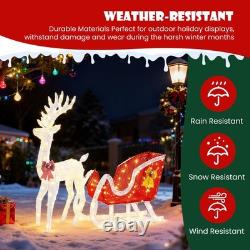 4 FT Lighted Christmas Reindeer & Santa Sleigh Set, Family Outdoor Indoor