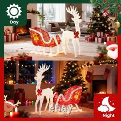 4 FT Lighted Christmas Reindeer & Santa Sleigh Set, Family Outdoor Indoor