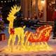 4 Ft Lighted Christmas Reindeer & Santa Sleigh Set, Family Outdoor Indoor Xma