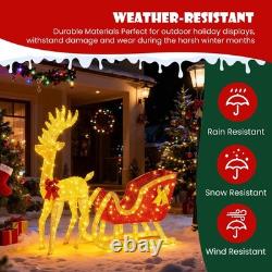 4 FT Lighted Christmas Reindeer & Santa Sleigh Set, Family Outdoor Indoor Xma