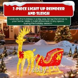 4 FT Lighted Christmas Reindeer & Santa Sleigh Set, Family Outdoor Indoor Xma