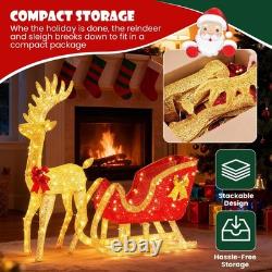 4 FT Lighted Christmas Reindeer & Santa Sleigh Set, Family Outdoor Indoor Xma