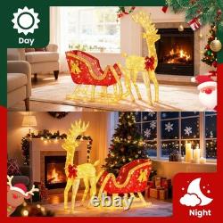 4 FT Lighted Christmas Reindeer & Santa Sleigh Set, Family Outdoor Indoor Xma