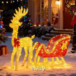 4 FT Lighted Christmas Reindeer & Santa Sleigh Set, Family Outdoor Indoor Xmas P