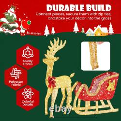 4 FT Lighted Christmas Reindeer & Santa Sleigh Set, Family Outdoor Indoor Xmas P