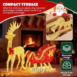 4 FT Lighted Christmas Reindeer & Santa Sleigh Set, Family Outdoor Indoor Xmas P