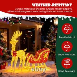 4 FT Lighted Christmas Reindeer & Santa Sleigh Set, Family Outdoor Indoor Xmas P