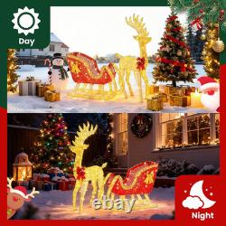 4 FT Lighted Christmas Reindeer & Santa Sleigh Set, Family Outdoor Indoor Xmas P