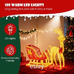 4 FT Lighted Christmas Reindeer & Santa Sleigh Set, Family Outdoor Indoor Xmas P