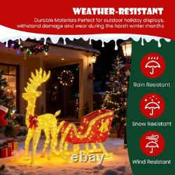 4 FT Lighted Christmas Reindeer & Santa Sleigh Set, Family Outdoor Indoor Xmas P 4 FT Lighted Christmas Reindeer & Santa Sleigh Set, Family Outdoor Indoor Xmas P