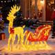 4 Ft Lighted Christmas Reindeer Santa Sleigh Set Xmas Pre-lit Yard Decoration