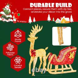 4 FT Lighted Christmas Reindeer Santa Sleigh Set Xmas Pre-Lit Yard Decoration