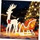 4 Ft Lighted Christmas Reindeer & Santa Sleigh White Reindeer-red Santa Sleigh