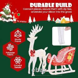 4 FT Lighted Christmas Reindeer & Santa Sleigh White Reindeer-Red Santa Sleigh