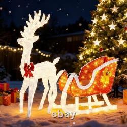 4 FT Lighted Christmas Reindeer & Santa Sleigh White Reindeer-Red Santa Sleigh