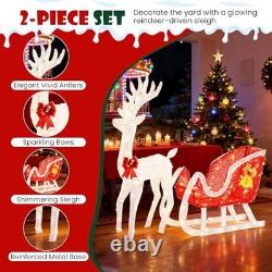 4 FT Lighted Christmas Reindeer & Santa Sleigh White Reindeer-Red Santa Sleigh