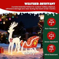 4 FT Lighted Christmas Reindeer & Santa Sleigh White Reindeer-Red Santa Sleigh
