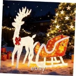 4 FT Lighted Christmas Reindeer & Santa Sleigh White Reindeer-Red Santa Sleigh