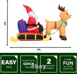 4-Ft. Inflatable Christmas Santa Claus in Sleigh with Reindeer and LED Ligh