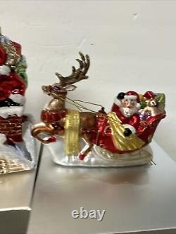 4 Large Blown Glass Santa Nutcracker Sleigh Reindeer Ornaments Valerie Parr Hill