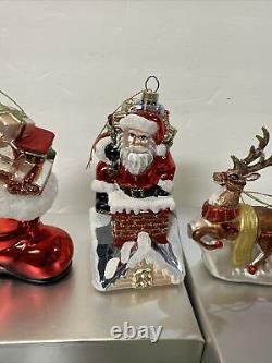 4 Large Blown Glass Santa Nutcracker Sleigh Reindeer Ornaments Valerie Parr Hill