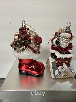 4 Large Blown Glass Santa Nutcracker Sleigh Reindeer Ornaments Valerie Parr Hill