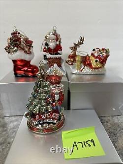 4 Large Blown Glass Santa Nutcracker Sleigh Reindeer Ornaments Valerie Parr Hill