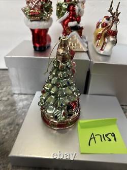 4 Large Blown Glass Santa Nutcracker Sleigh Reindeer Ornaments Valerie Parr Hill