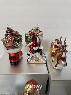 4 Large Blown Glass Santa Nutcracker Sleigh Reindeer Ornaments Valerie Parr Hill