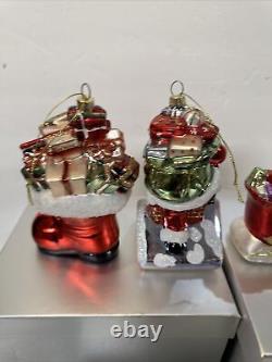 4 Large Blown Glass Santa Nutcracker Sleigh Reindeer Ornaments Valerie Parr Hill