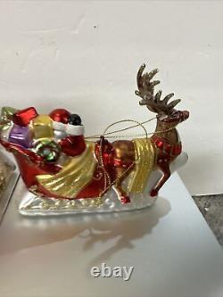 4 Large Blown Glass Santa Nutcracker Sleigh Reindeer Ornaments Valerie Parr Hill