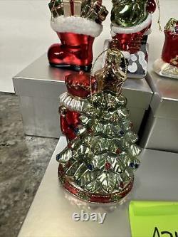 4 Large Blown Glass Santa Nutcracker Sleigh Reindeer Ornaments Valerie Parr Hill