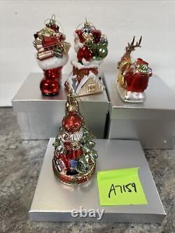 4 Large Blown Glass Santa Nutcracker Sleigh Reindeer Ornaments Valerie Parr Hill