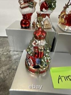 4 Large Blown Glass Santa Nutcracker Sleigh Reindeer Ornaments Valerie Parr Hill