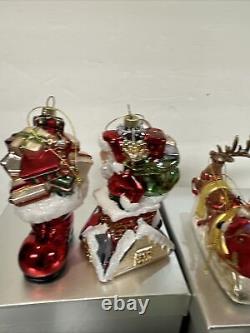 4 Large Blown Glass Santa Nutcracker Sleigh Reindeer Ornaments Valerie Parr Hill