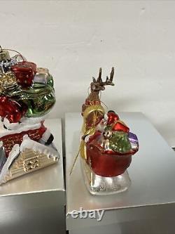 4 Large Blown Glass Santa Nutcracker Sleigh Reindeer Ornaments Valerie Parr Hill