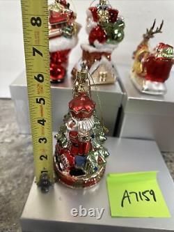 4 Large Blown Glass Santa Nutcracker Sleigh Reindeer Ornaments Valerie Parr Hill