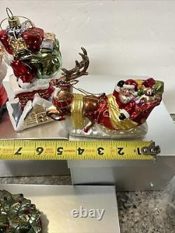 4 Large Blown Glass Santa Nutcracker Sleigh Reindeer Ornaments Valerie Parr Hill