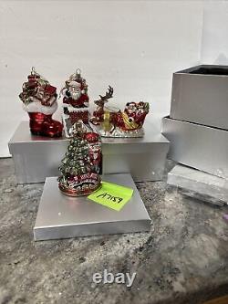 4 Large Blown Glass Santa Nutcracker Sleigh Reindeer Ornaments Valerie Parr Hill